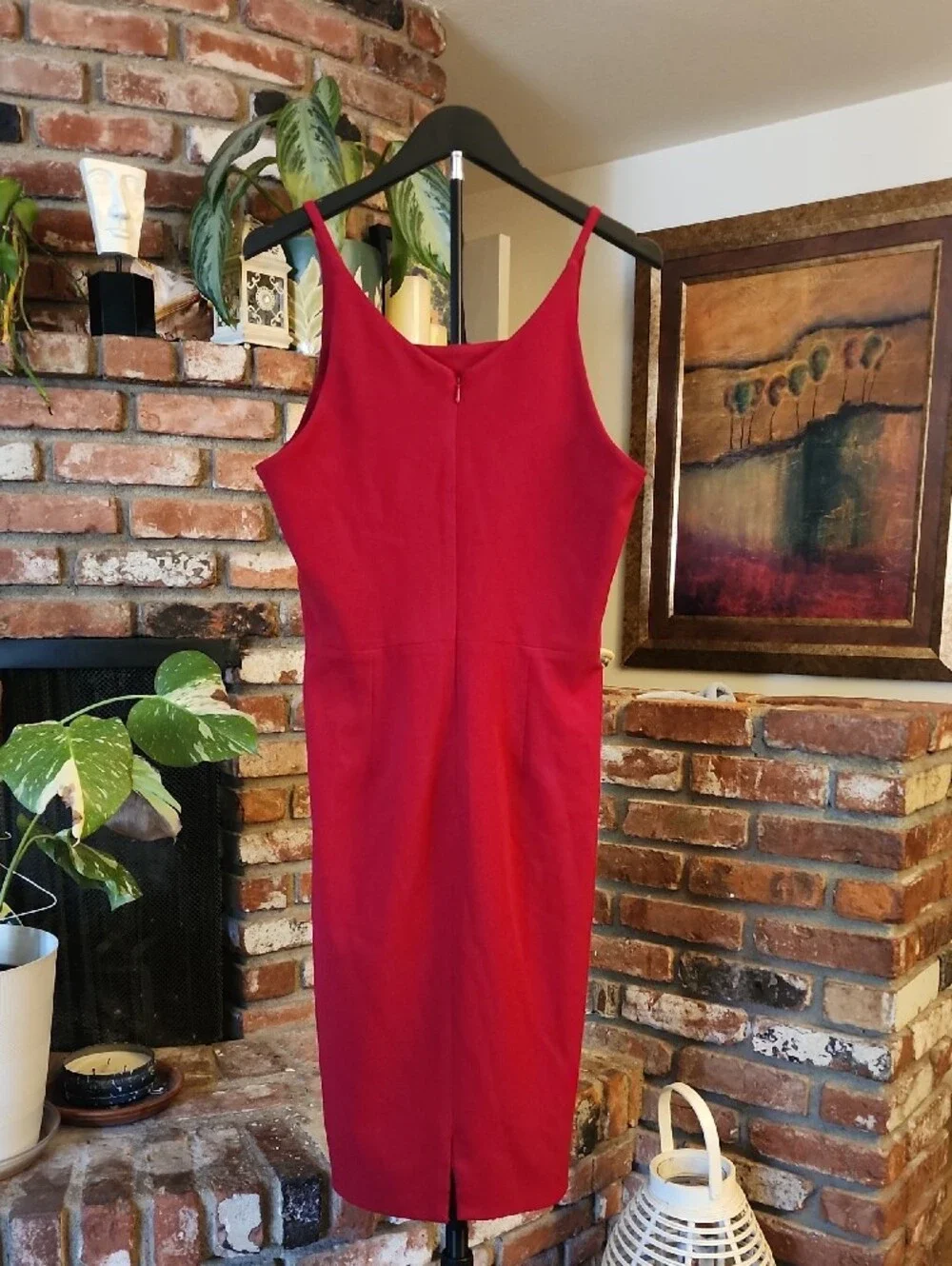 Dress the Population Sandra Wine Red V-Neck Midi Dress Size L